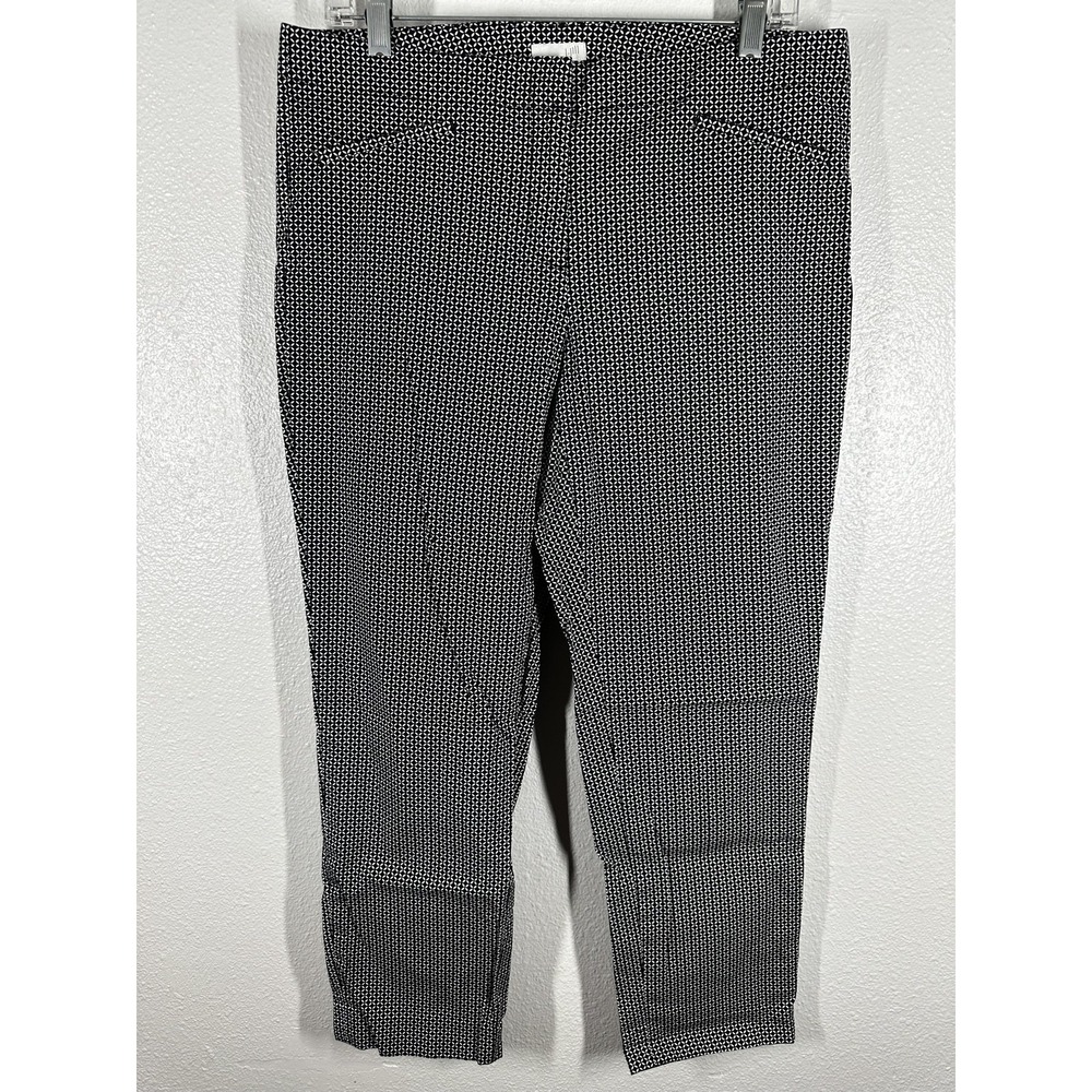 J Jill Pants Womens 10 Black White Geometric Crop Tapered Pull On Ankle Stretch